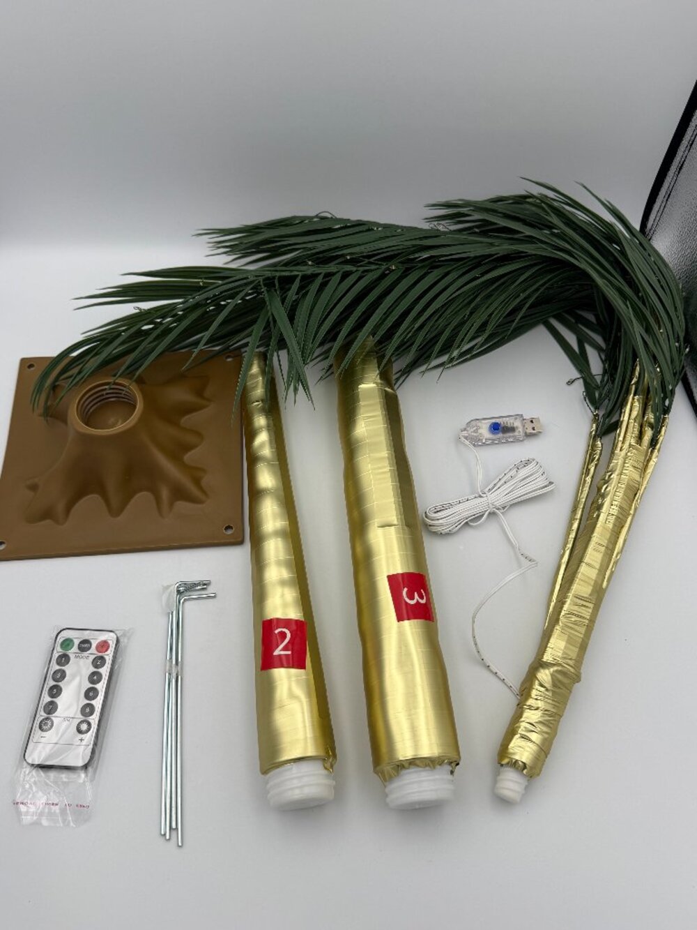 LED Lighted Artificial Palm Tree USB Powered Gold Base Remote Control
